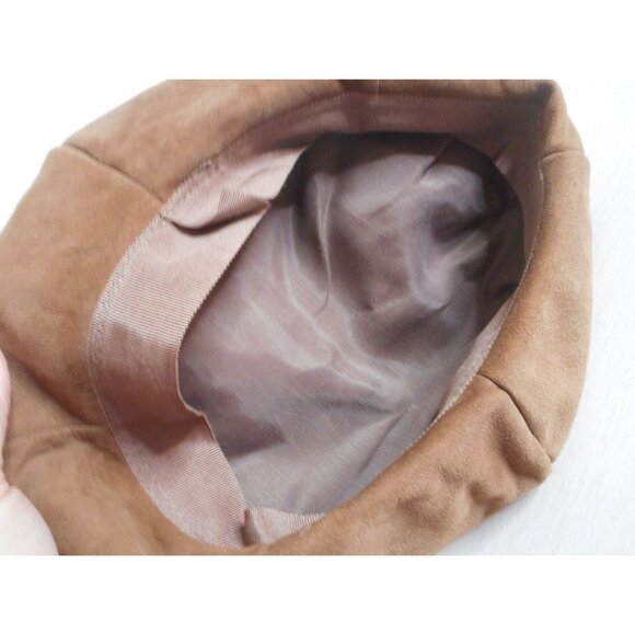 Brown Suede Leather Beret Hat One Size - Picture 6 of 6